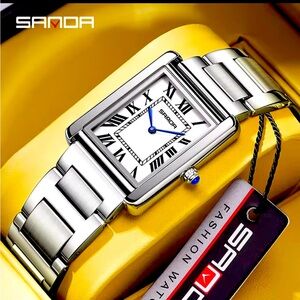 Classic silver analogue watch with stainless steel strap, waterproof up to 50m